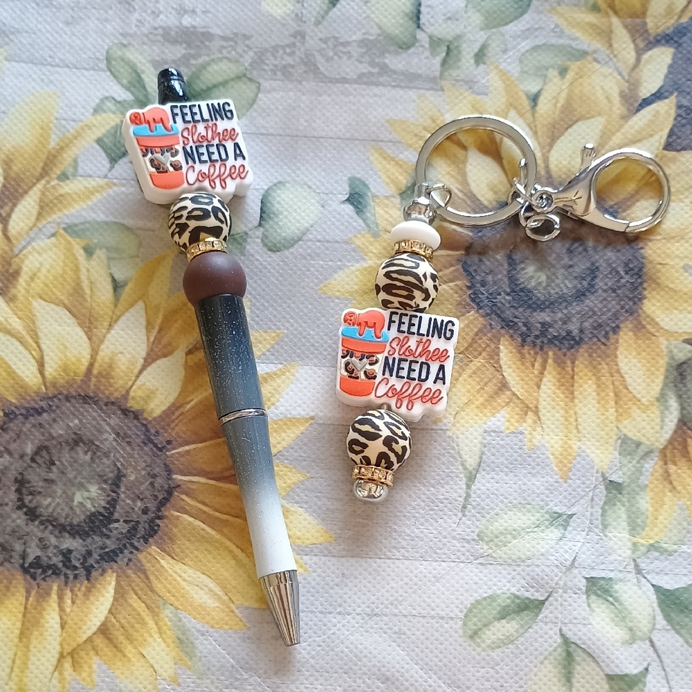 Coffee Themed Pen and Keychain Set